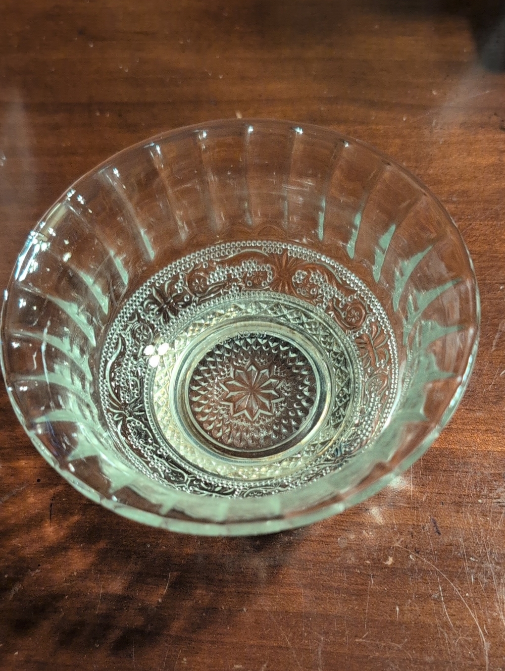 Vintage Clear Patterned Pressed Bottom Glass Serving Bowl - Clear